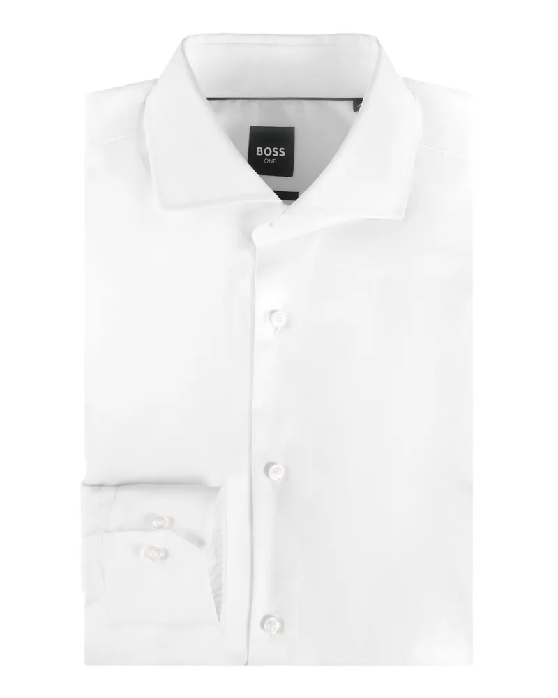 HUGO BOSS Einfarbiges Hemd mit Lyocell und Haifischkragen, schmale Passform in Weiß