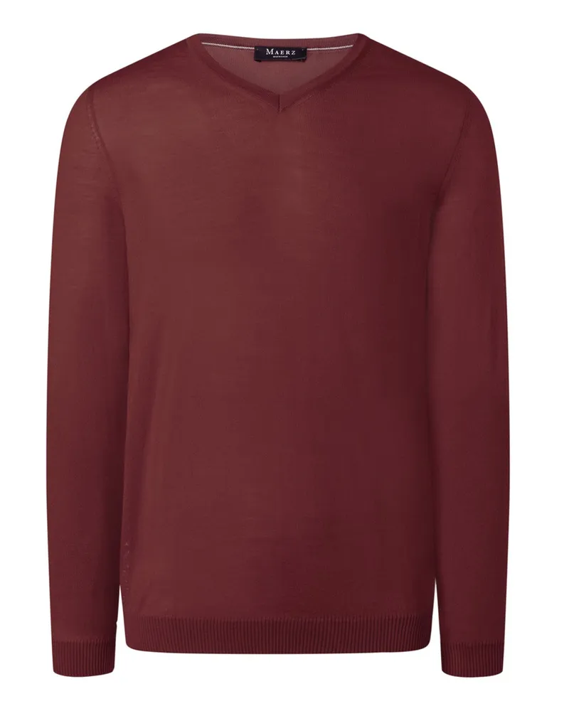 Maerz Leichter Pullover aus Merinowolle mit V-Ausschnitt in Dunkelrot