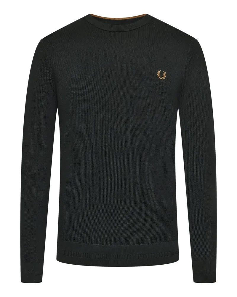 Fred Perry Rundhalspullover aus Baumwolle in Reiskornstrick in Dunkelgrün