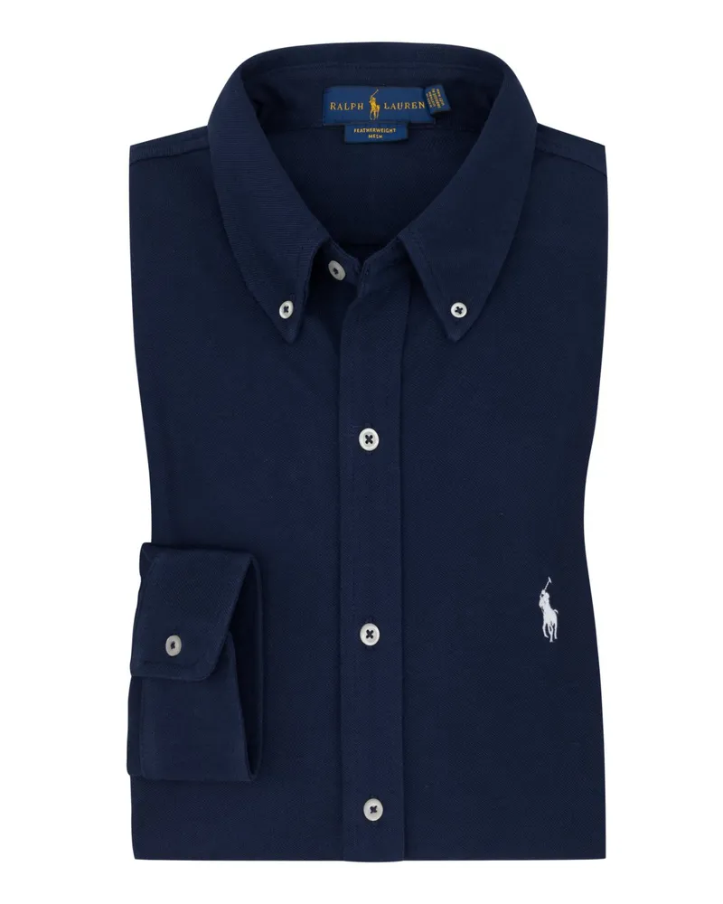 Ralph Lauren Hemd in Piqué-Qualität mit Poloreiter-Stickerei in Marine