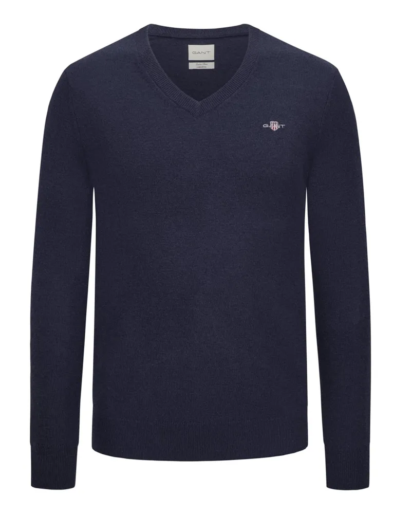 Gant Softer Pullover aus extrafeiner Lammwolle mit V-Ausschnitt in Marine