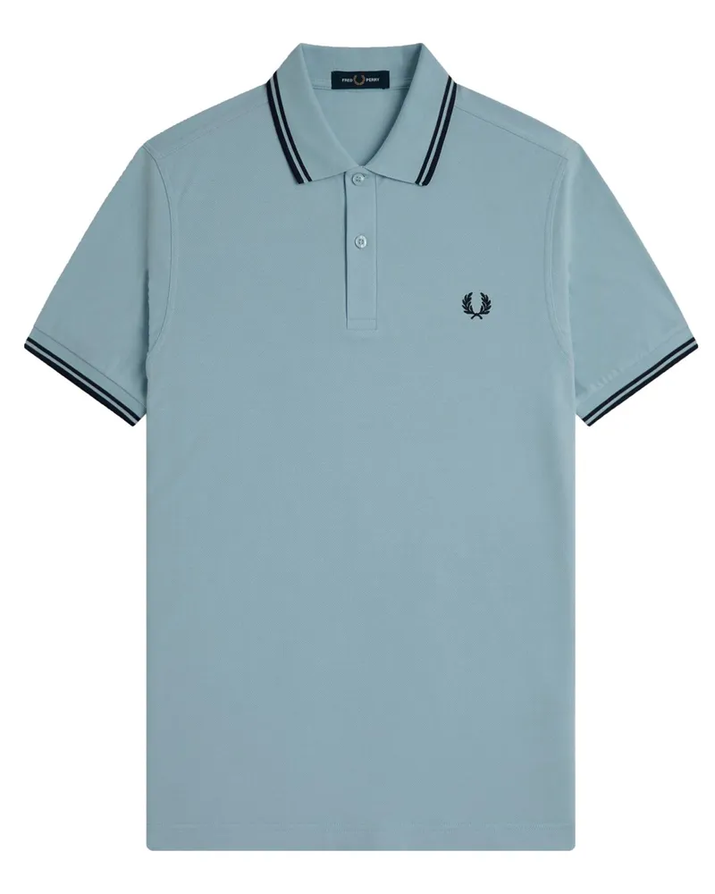 Fred Perry Piqué-Poloshirt mit Logo-Stickerei und Kontrastbündchen in Blau