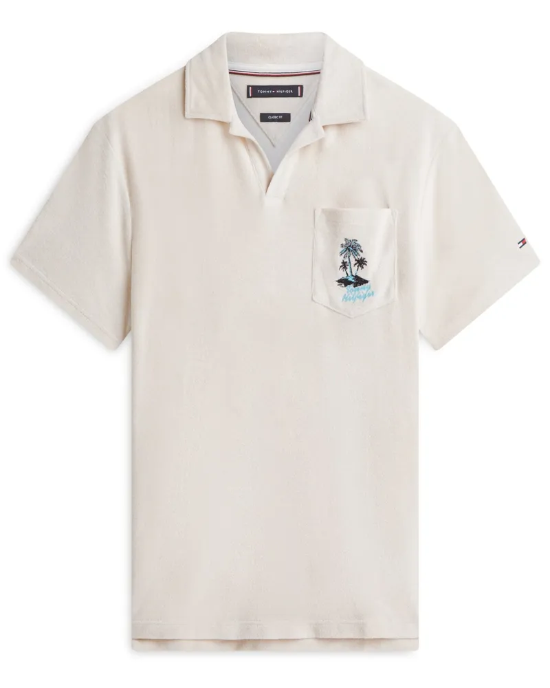 Tommy Hilfiger Frottee-Poloshirt mit Brusttasche und Stickerei, Classic Fit in Beige