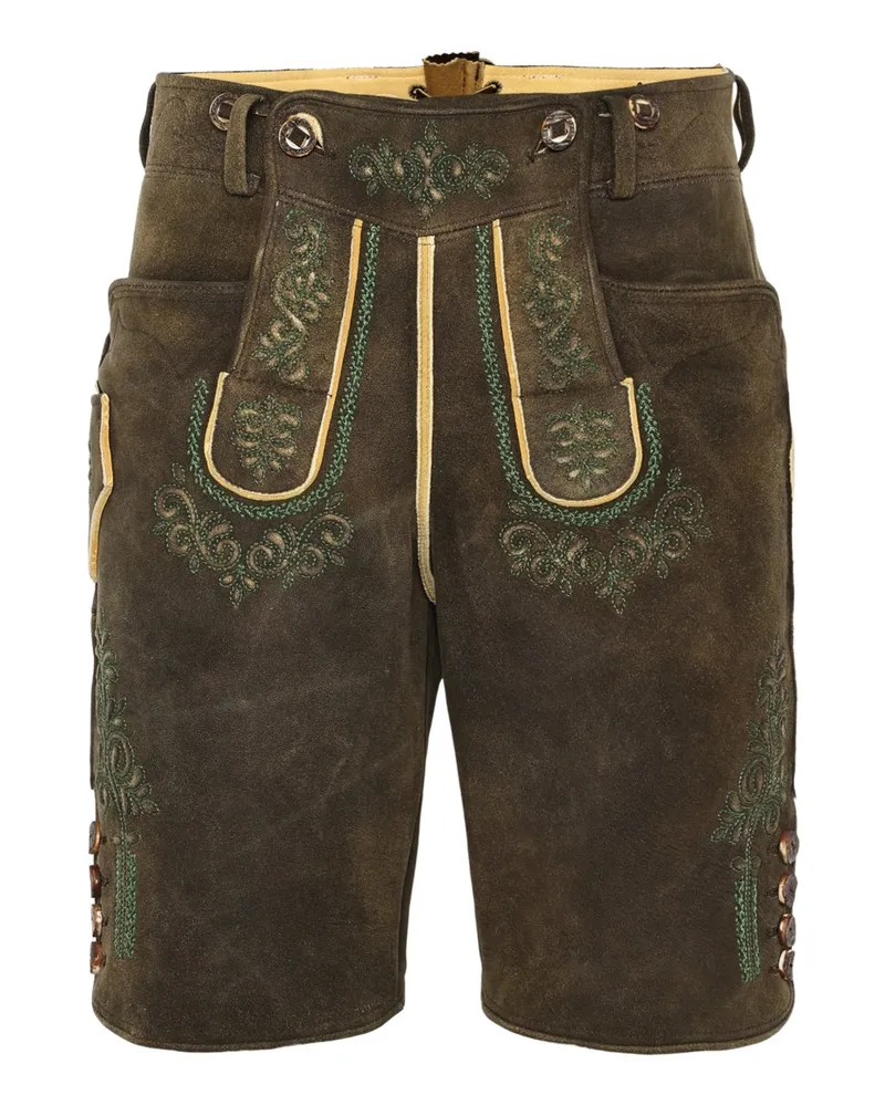 Meindl Traditionelle Trachten-Lederhose mit Reliefstickereien in Braun