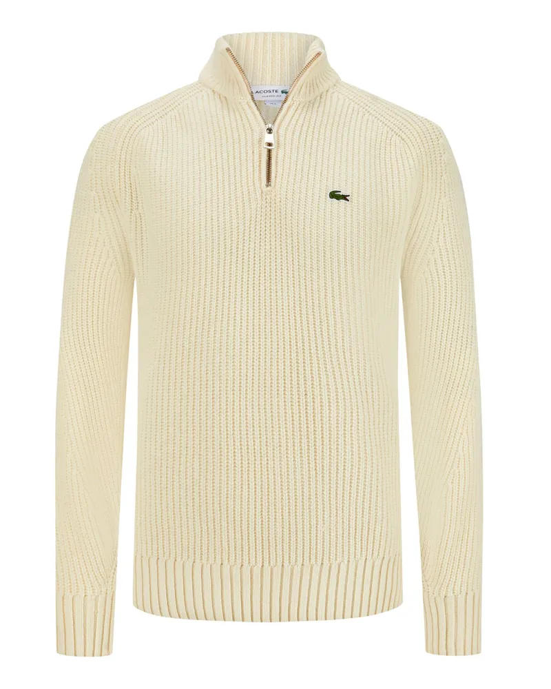 Lacoste Heavy-Strick Troyer mit Logo-Aufnäher in Offwhite