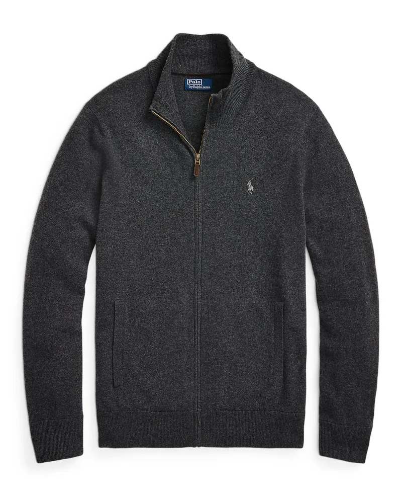 Ralph Lauren Leichte Strickjacke aus Wolle mit Logo-Stickerei in Anthrazit