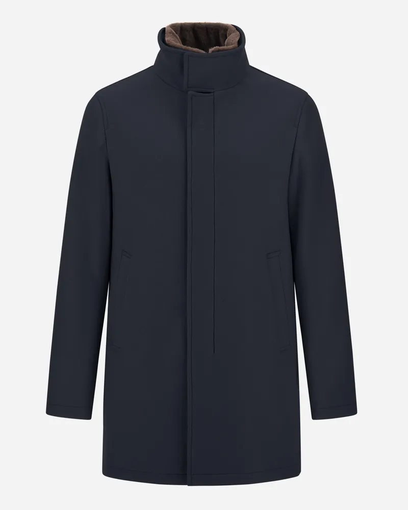 Herno Wattierte Jacke aus einem Woll-Mix mit Fake Fur Kragenbesatz in Marine