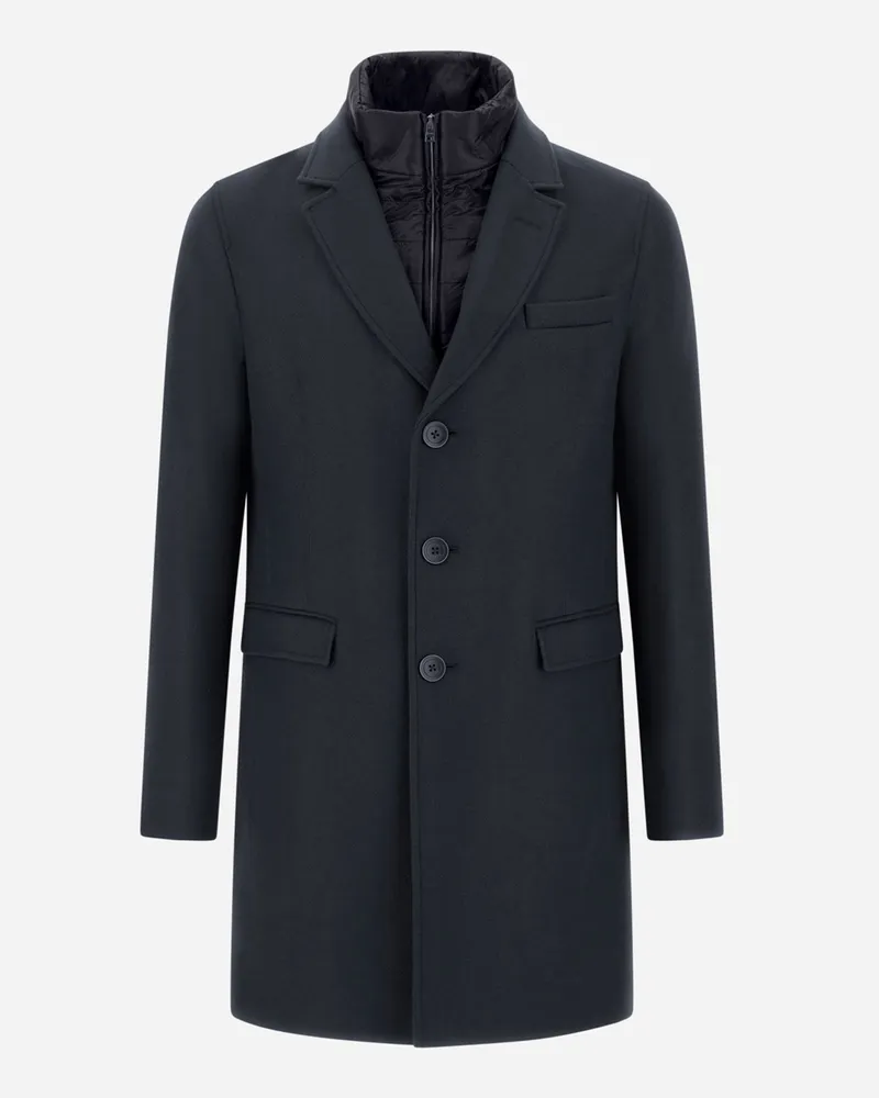 Herno Wattierte Jacke aus einem Woll-Mix mit Fake Fur Kragenbesatz in Marine
