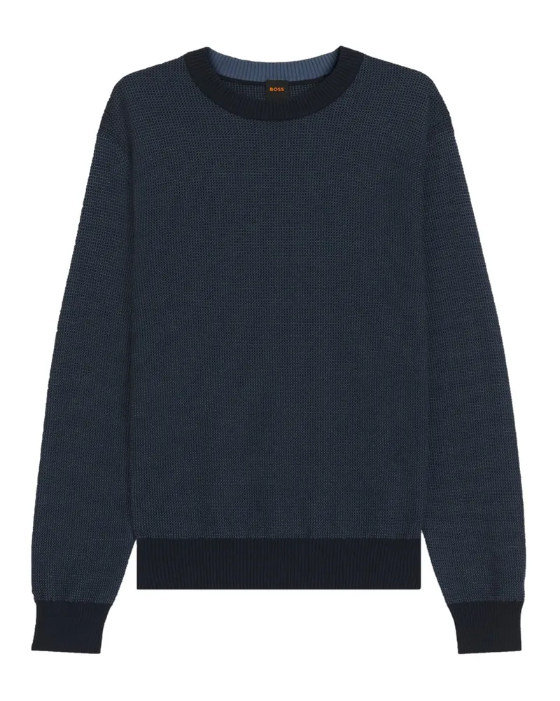 HUGO BOSS Leichter Strick-Pullover aus einem Baumwoll-Mix in Blau
