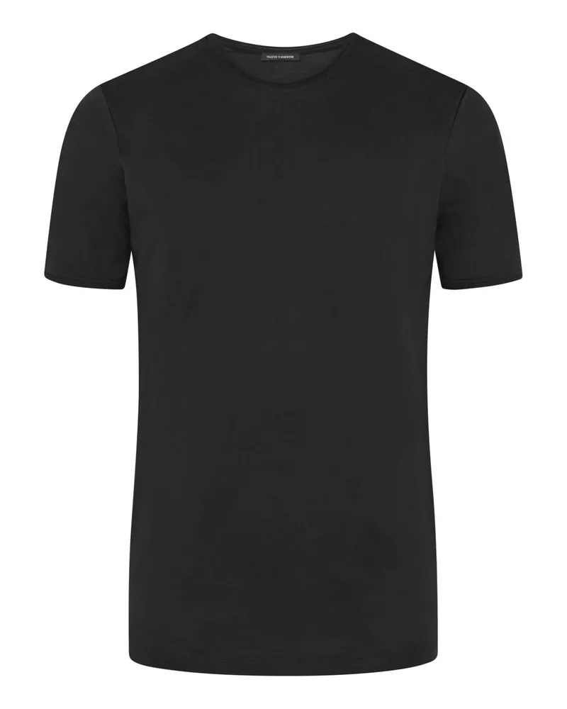 Trusted Handwork Unifarbenes T-Shirt mit O-Neck aus Baumwolle in Schwarz