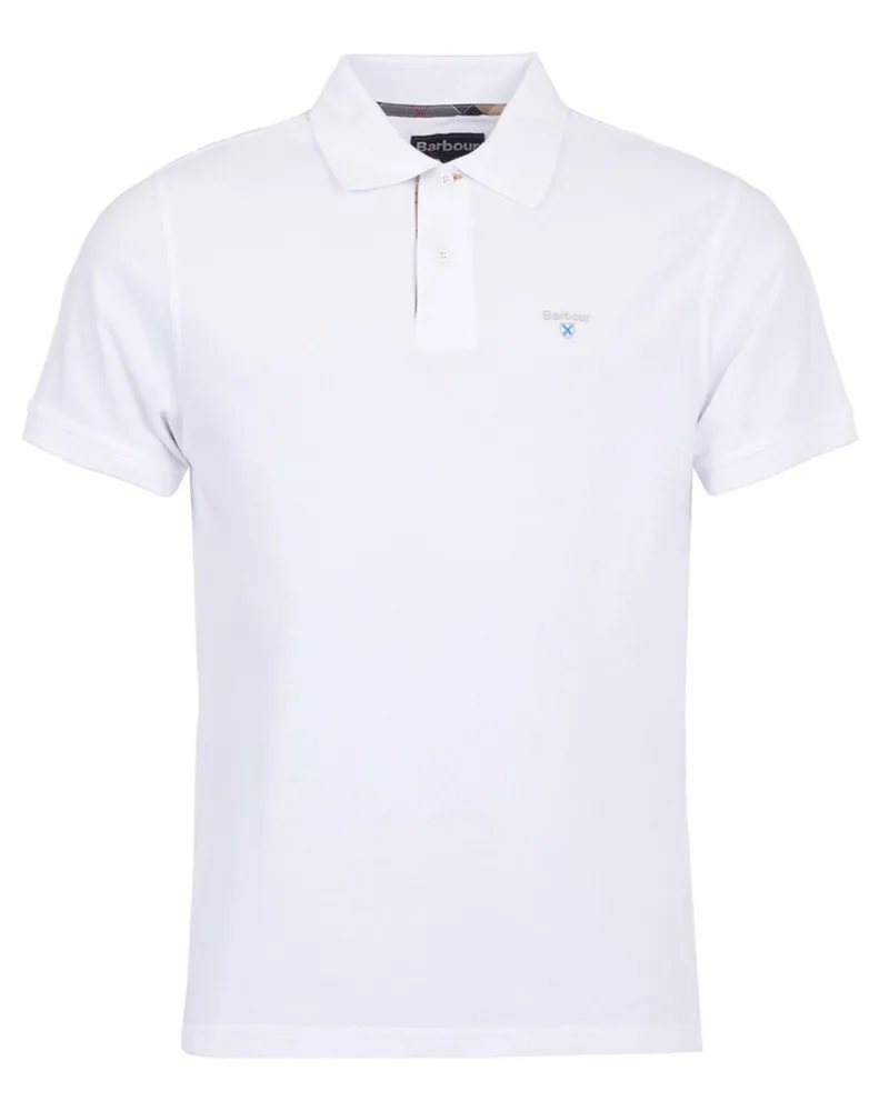 Barbour Piqué-Poloshirt mit Logo-Stickerei, Tailored Fit in Weiß