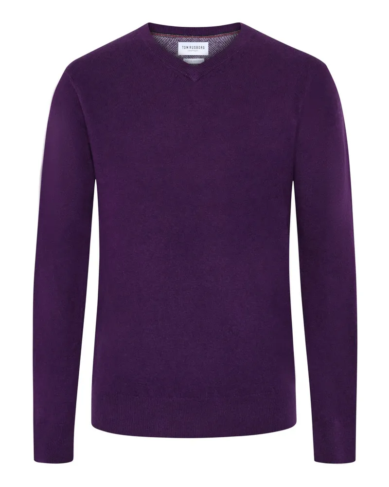 Tom Rusborg Pullover mit V-Ausschnitt aus Merinowolle mit Kaschmir in Lila