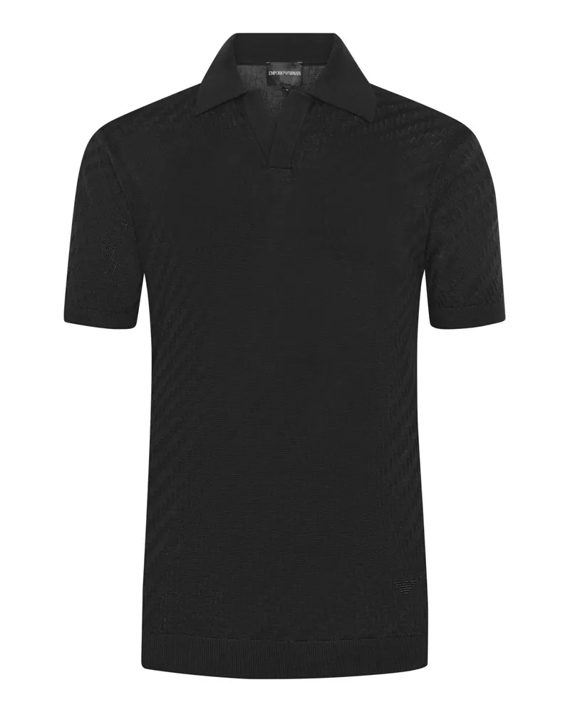 Emporio Armani Feinstrick-Poloshirt aus einem Wollmix mit Lyocell in Schwarz