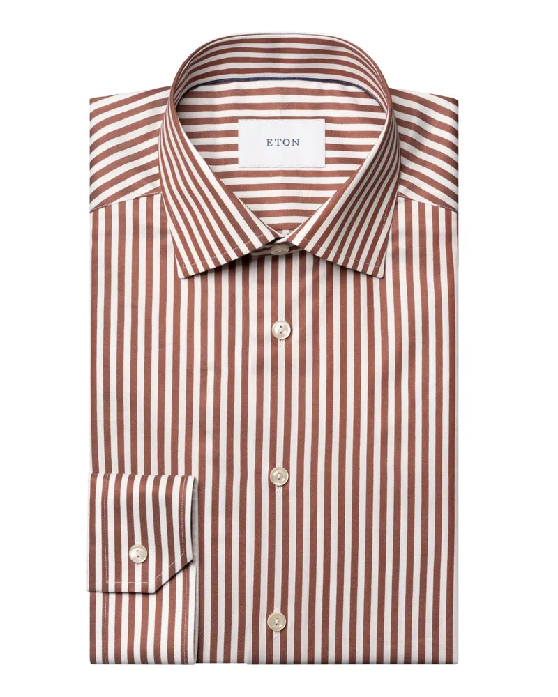 Eton Signature-Twill-Hemd mit Bengalstreifen, Slim in Rostrot