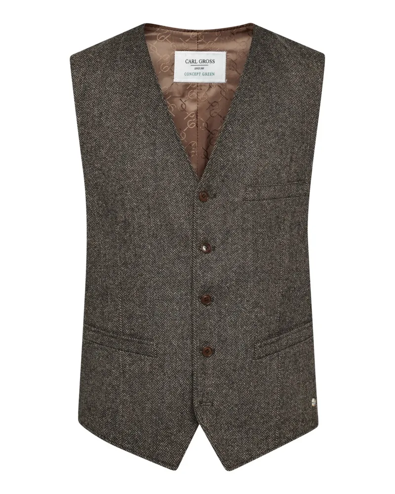 Carl Gross Anzugweste aus einem Wollmix mit Fischgrätenmuster, Modern Fit in Dunkelbraun