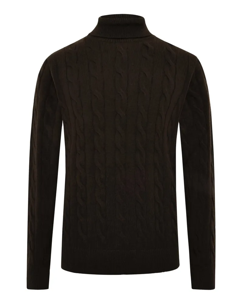 Filippo de Laurentiis Wollrollkragenpullover aus einem Merino-Kaschmir-Mix in Zopfstrick in Dunkelbraun