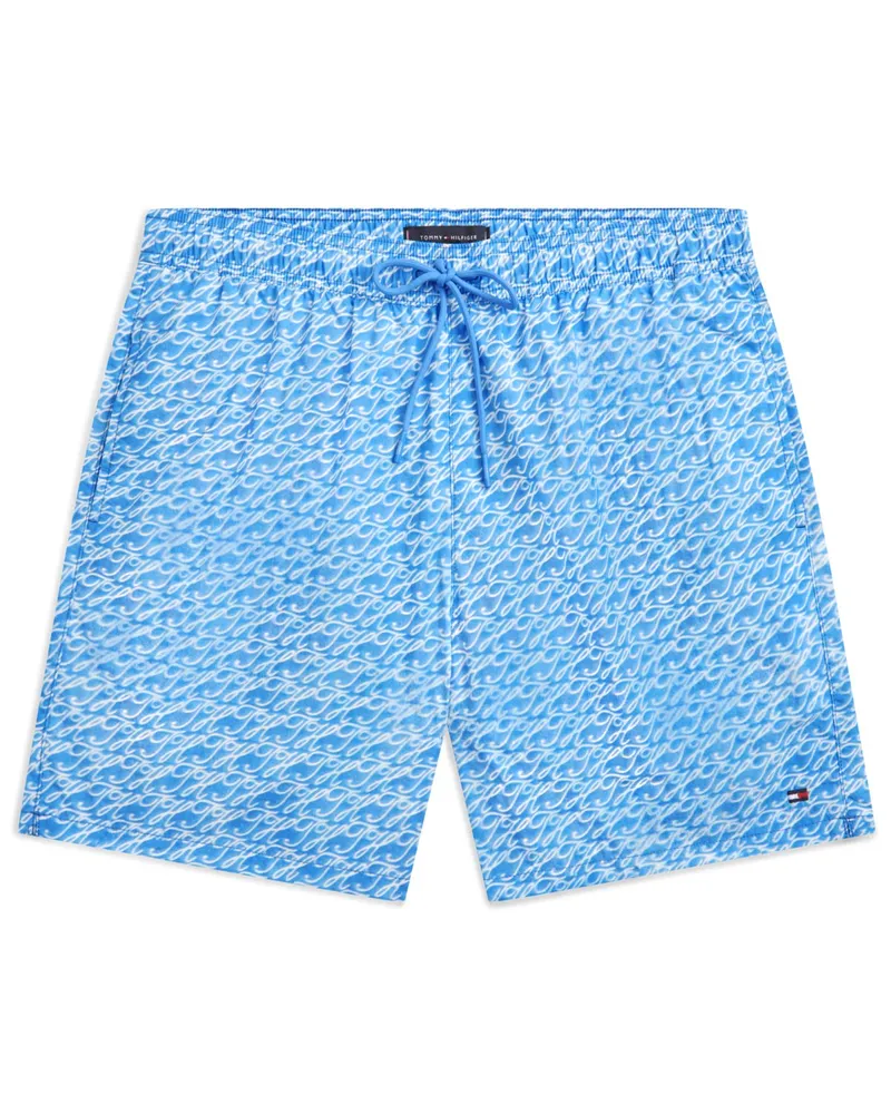 Tommy Hilfiger Schnelltrocknende Badeshorts mit Monogramm-Print in Hellblau