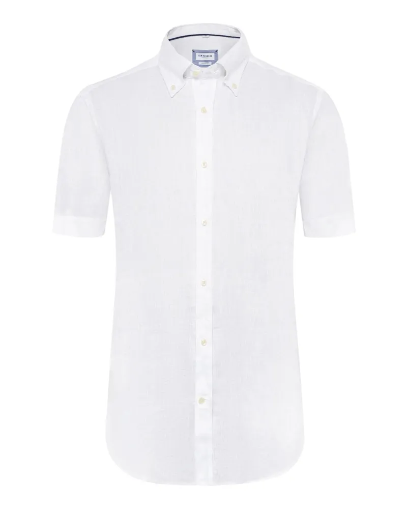 Tom Rusborg Unifarbenes Leinen-Kurzarmhemd mit Button Down-Kragen, Regular in Weiß