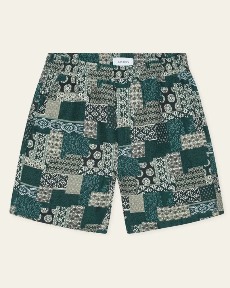 LES DEUX Bermudashorts mit Jaquard-Muster aus einem Baumwollgemisch in Grün