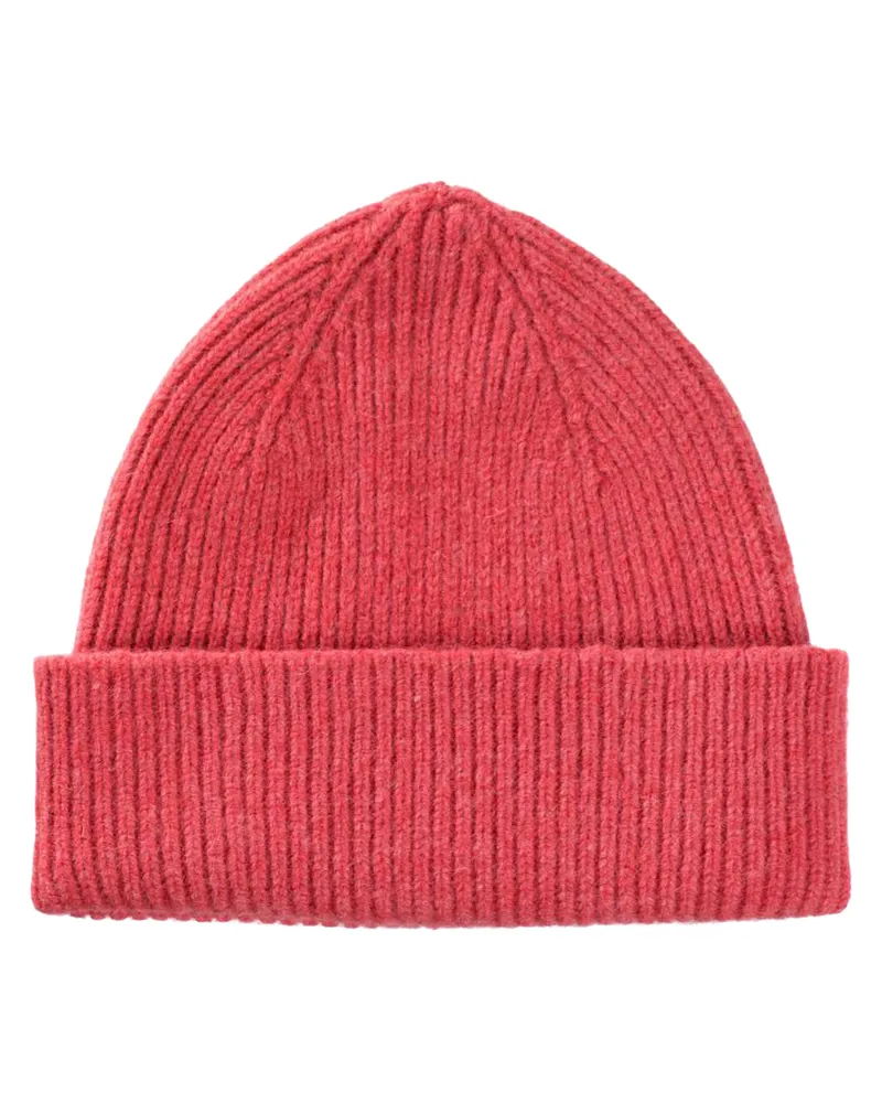 Le Bonnet Rippstrick-Beanie aus Wolle in Fuchsia /Rot Rot