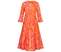 Kleid aus Baumwolle mit floralem Muster in Pink-Orange gemustert Onlineshop bei/PinkOrange