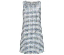 Kleid aus Tweet mit Metallic-Fäden und Fransen in Blau/Weiß /Mehrfarbig