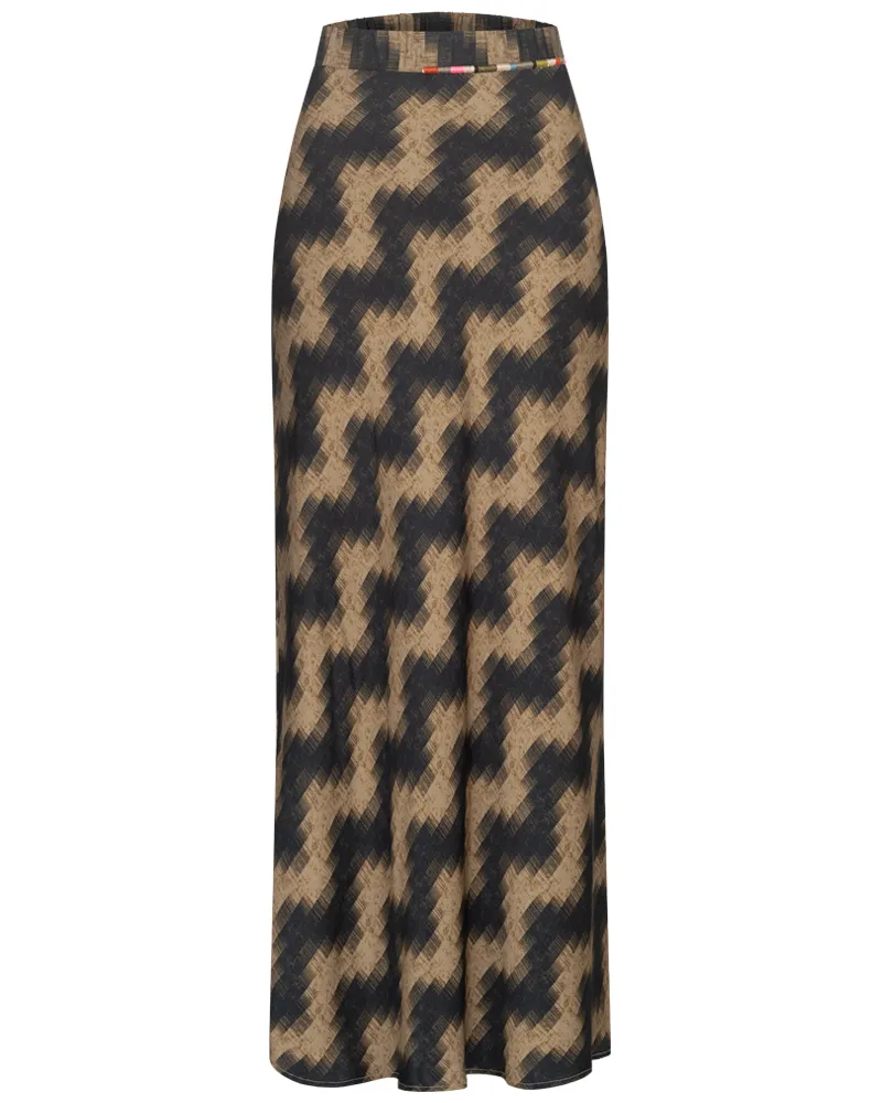 Bazar Deluxe Rock aus Viskose in Camel-Black Zig Zag bei/Schwarz Schwarz