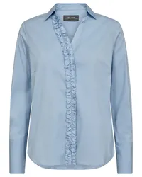 Mos Mosh Bluse SYBEL aus Satin mit Rüschen in Cashmere Blue /Blau Blau