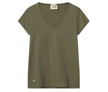 T-Shirt TULLI mit V-Ausschnitt aus Baumwolle in Burnt Olive /Grün