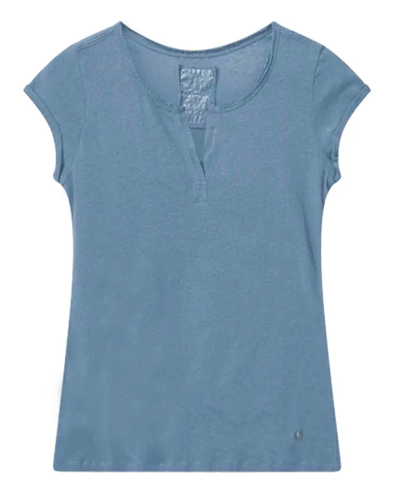 Mos Mosh T-Shirt TROY aus Leinen-Baumwoll-Gemisch in Blue Shadow /Blau Blau