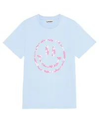 Ganni Shirt aus Bio-Baumwolle mit Smiley in Placid Blue /Blau Blau