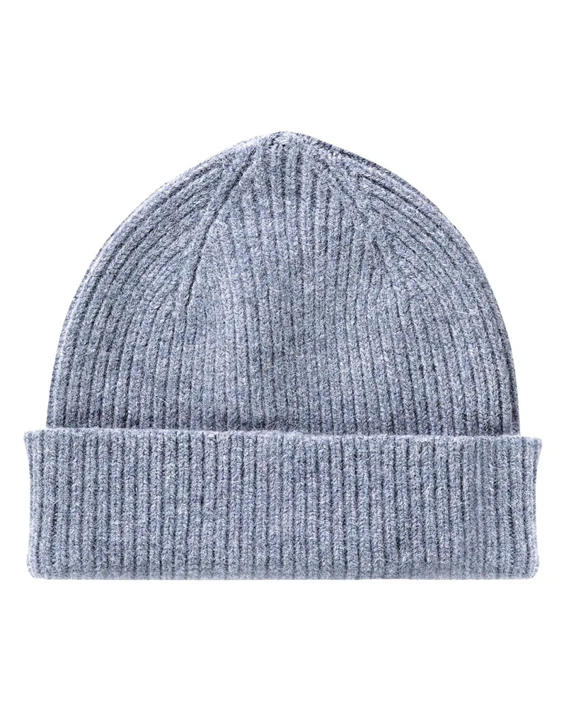 Le Bonnet Rippstrick-Beanie aus Wolle in Washed Denim /Blau Blau