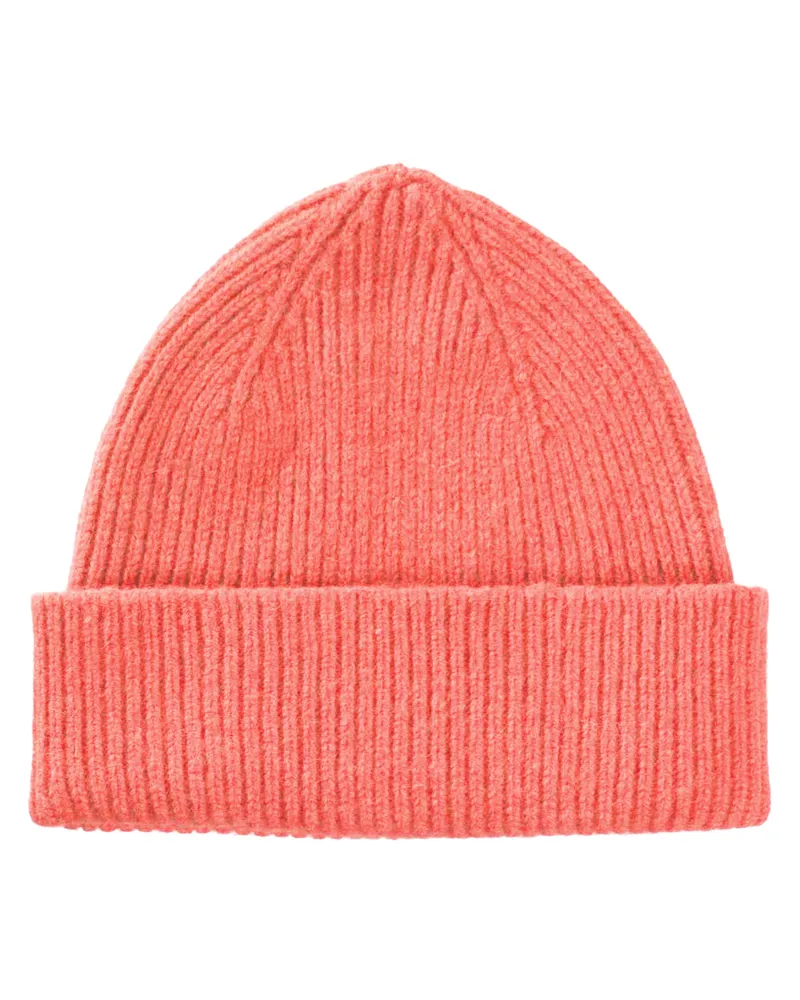 Le Bonnet Rippstrick-Beanie aus Wolle in Salmon /Orange Orange