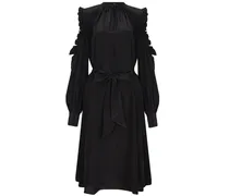 Kleid in Midi-Länge aus Seide mit Rüschen und Bändern in Black /Schwarz