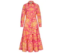Kleid aus Baumwolle mit floralem Muster in Pink-Gelb gemustert Onlineshop bei/MehrfarbigPink