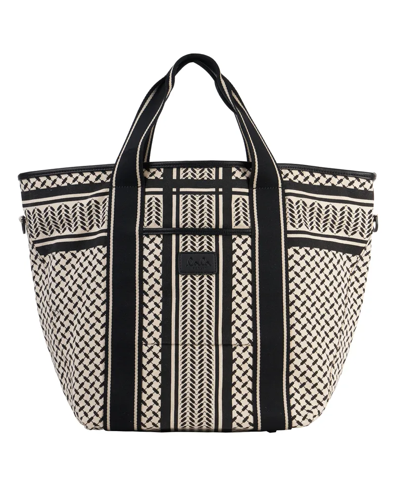 Lala Berlin Tasche EAST WESTE TOTE MARIN mit Kufiya-Print in Creme/Schwarz bei/MehrfarbigSchwarzBeige Mehrfarbig