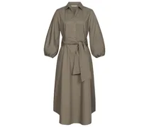 Midi-Kleid mit Bindegürtel aus Leinen in Grau /Grau