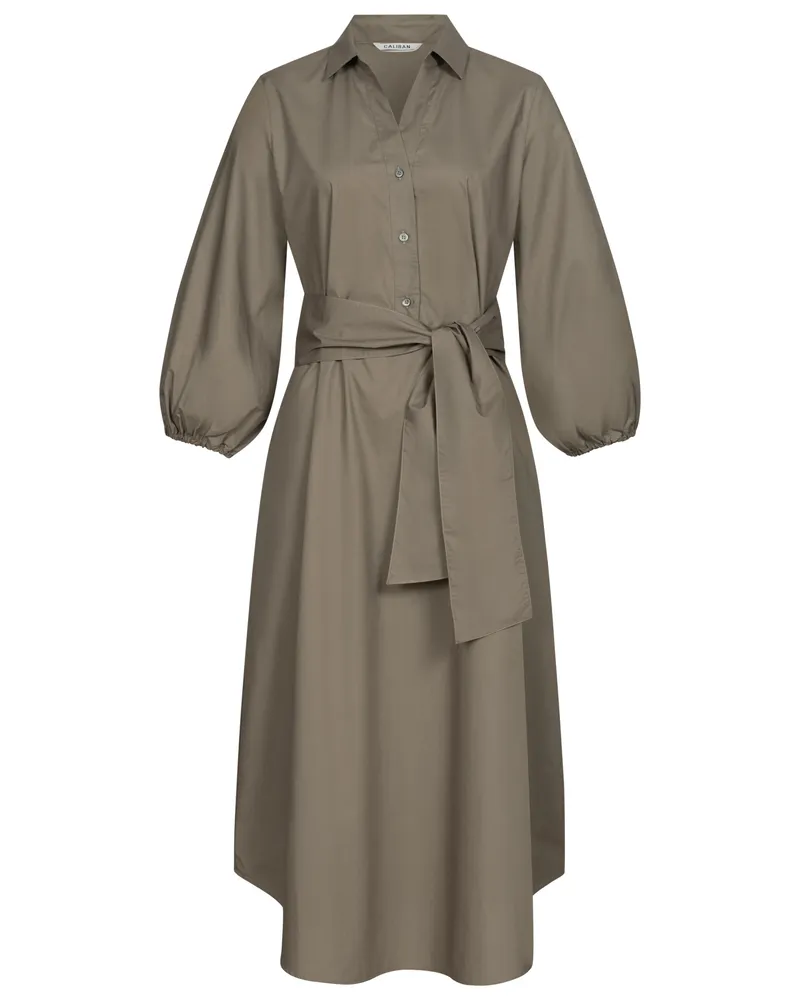 Caliban Midi-Kleid mit Bindegürtel aus Baumwolle in Grau /Grau Grau