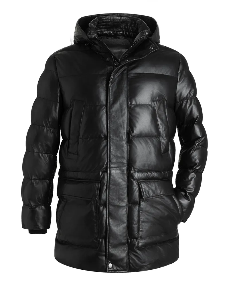Lloyd Schwarz Glattleder | Gepolsterte Lederjacke Paulus Schwarz