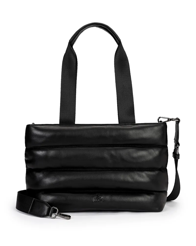 Lloyd Schwarz Glattleder | Damen Padded Shopperbag Schwarz Schwarz