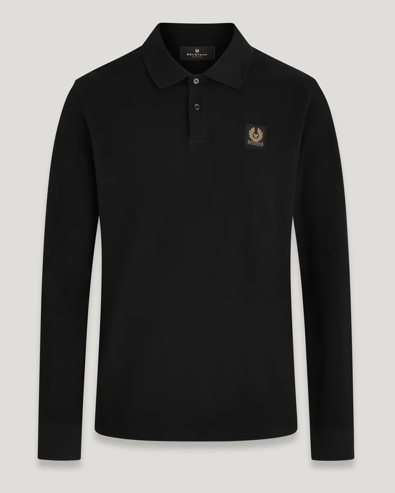 Belstaff Langarm-polohemd für Herren Cotton Pique Schwarz Schwarz
