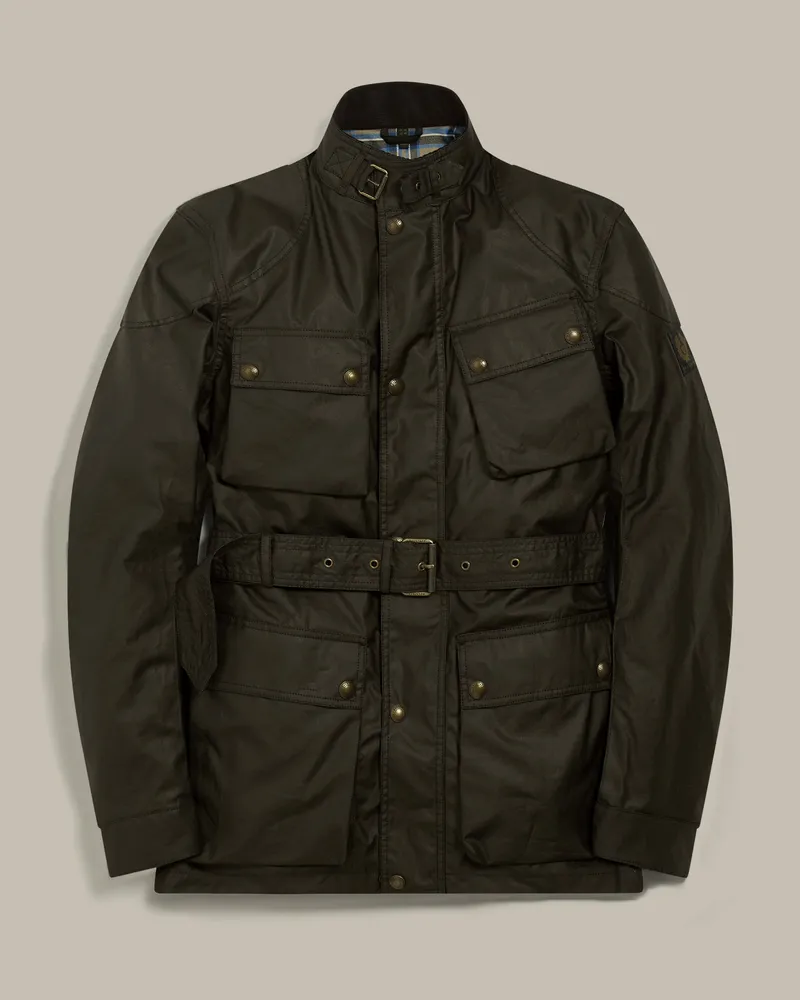 Belstaff Trialmaster Ikonen Jacke Für Herren Gewachste Baumwolle Verblasstes Olivgrün Verblasstes