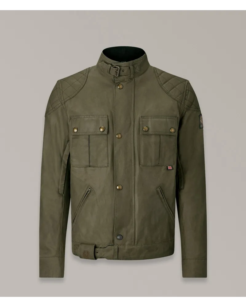 Belstaff Brooklands Motorradjacke für Herren Waxed Cotton  M Olive