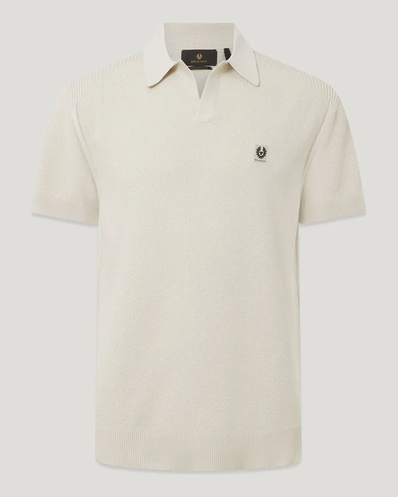 Belstaff Coast Strick-polohemd für Herren Cotton Silk Pique Weiß Birkenweiß