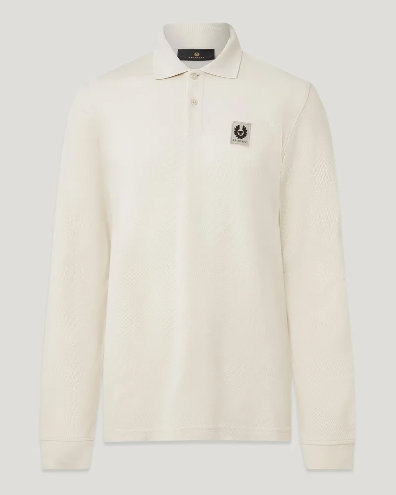 Belstaff Langarm-polohemd für Herren Cotton Pique Weiß M 