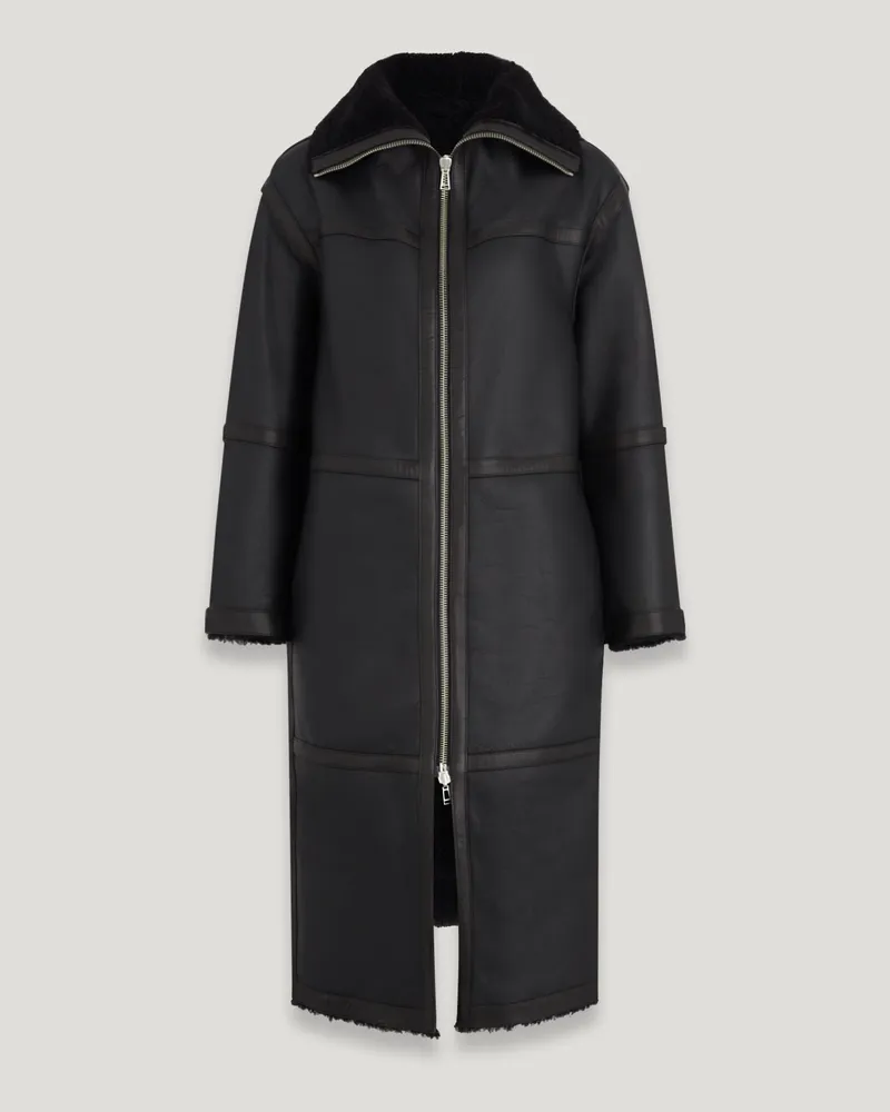 Belstaff Helix Mantel für Damen Merino Shearling Schwarz Schwarz