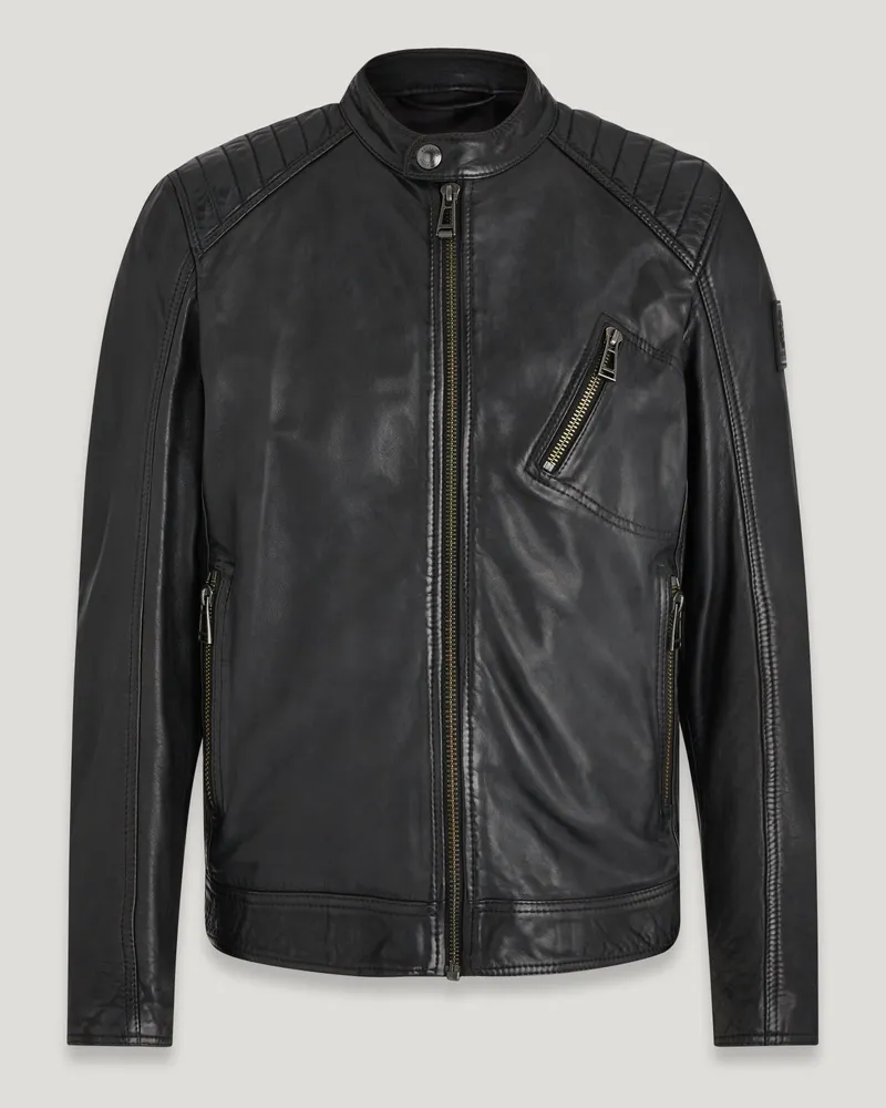 Belstaff V Racer Jacke Cheviot Leather Schwarz Schwarz
