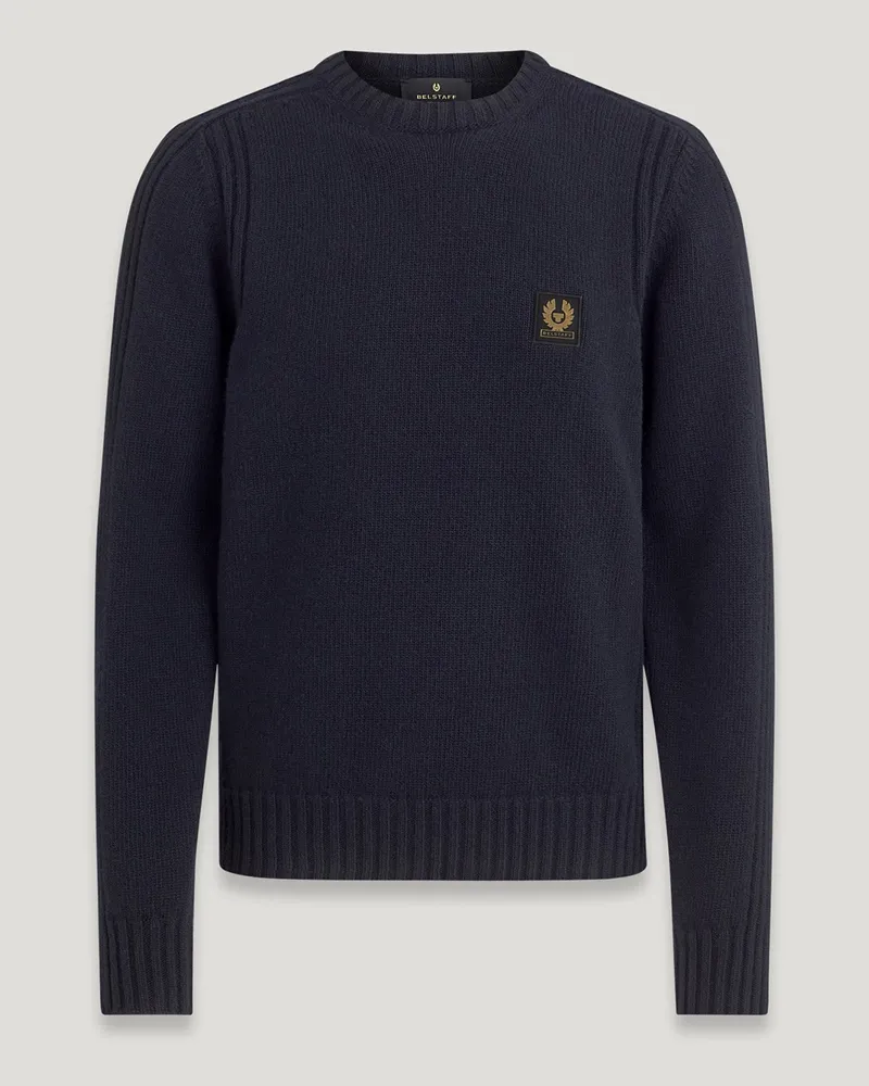 Belstaff Watch Rundhalspullover Für Herren Lammwolle Dunkles Tintenblau Dunkles