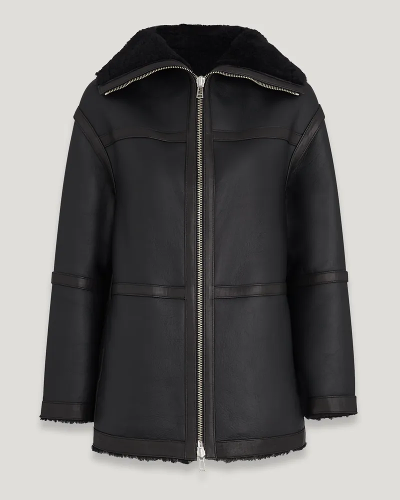 Belstaff Invar Mantel für Damen Merino Shearling Schwarz Schwarz