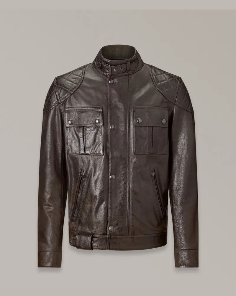 Belstaff Brooklands Motorradjacke für Herren Hand Waxed Leather Schwarzbraun Schwarzbraun